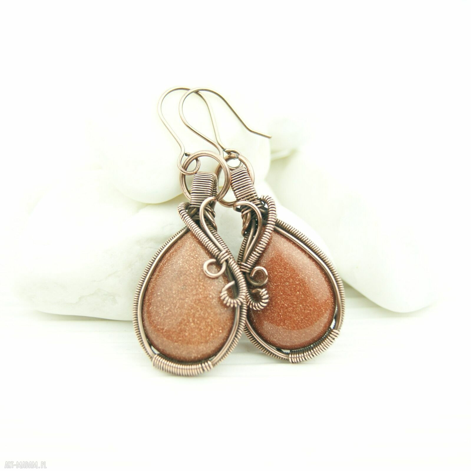 Kolczyki z Piaskiem Pustyni - miedziane wire wrapping, oksydowane