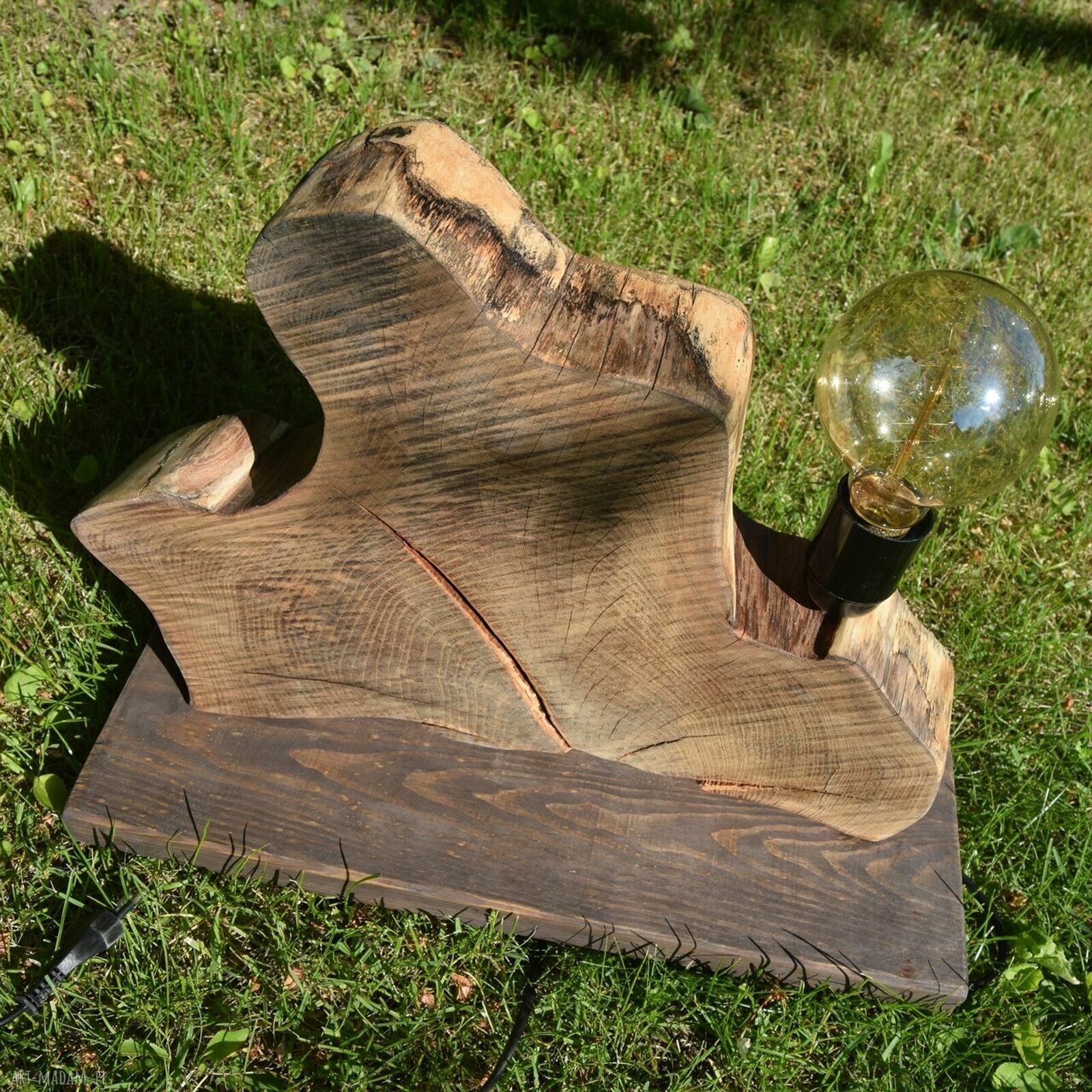 Lampa z plastra drewna akacji loft Japandi Wabi-sabi - unikat do przytulnych wnętrz