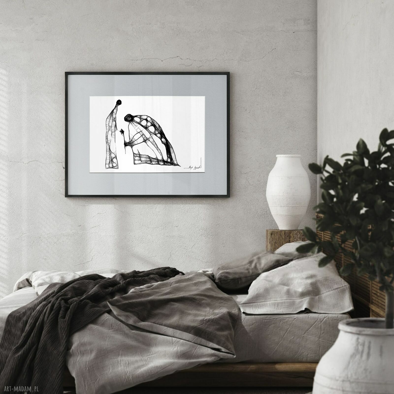 Grafika z ramą Przeprosiny nr 40 - czarno-biały obraz na papierze 41x31