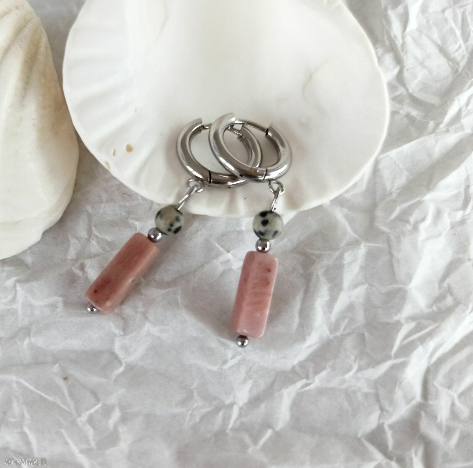 Kolczyki z rodolitem i jaspisem dalmatyńskim - handmade na prezent dla niej