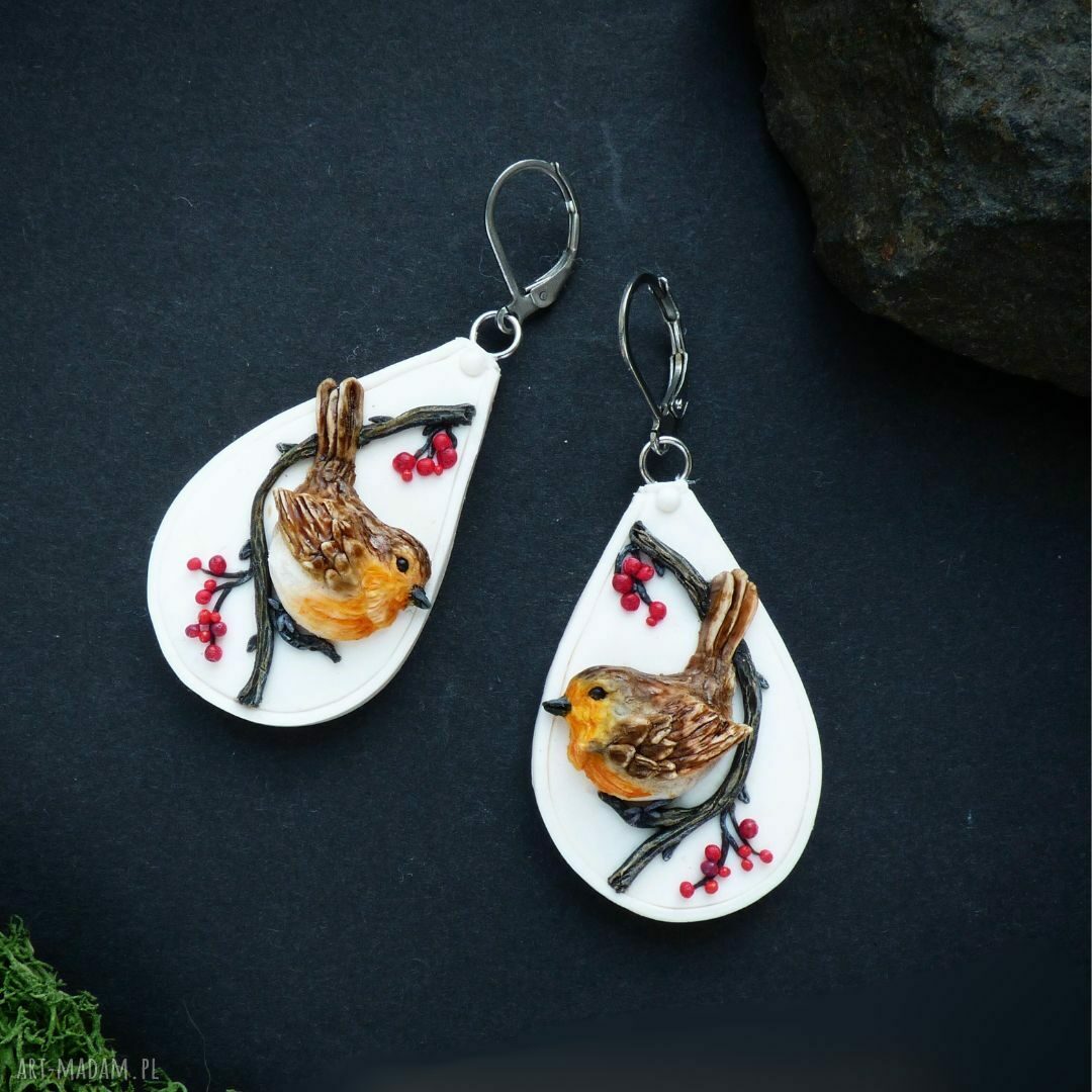 Kolczyki z rudzikiem - zimowe kolczyki handmade