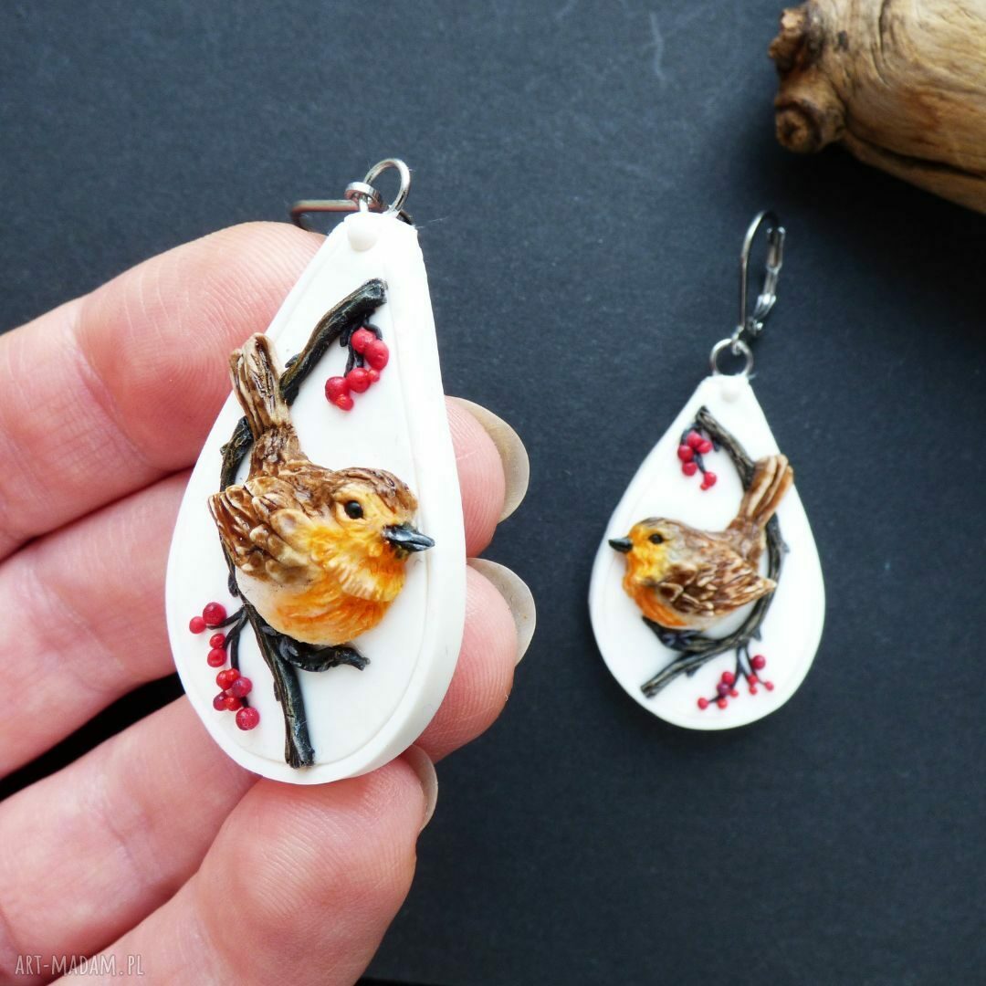 Kolczyki z rudzikiem - zimowe kolczyki handmade