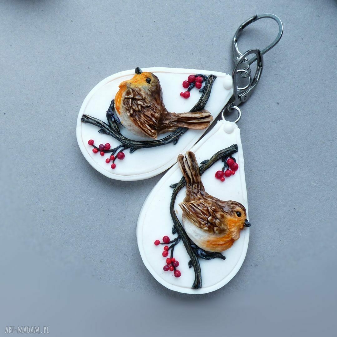 Kolczyki z rudzikiem - zimowe kolczyki handmade