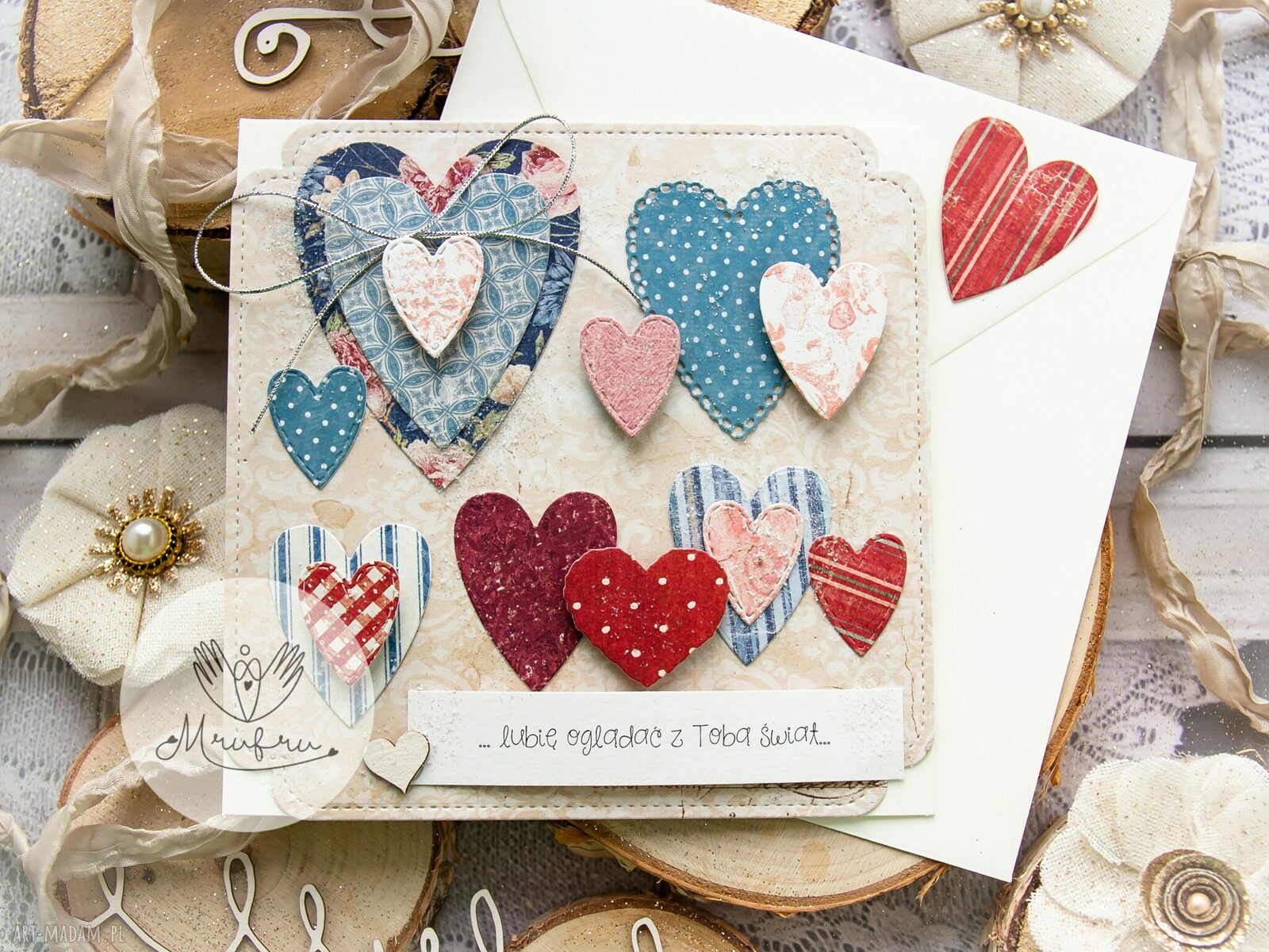 scrapbooking kartki: z sercami, przestrzenna. miłosna. Walentynki. Kartka imieninowa