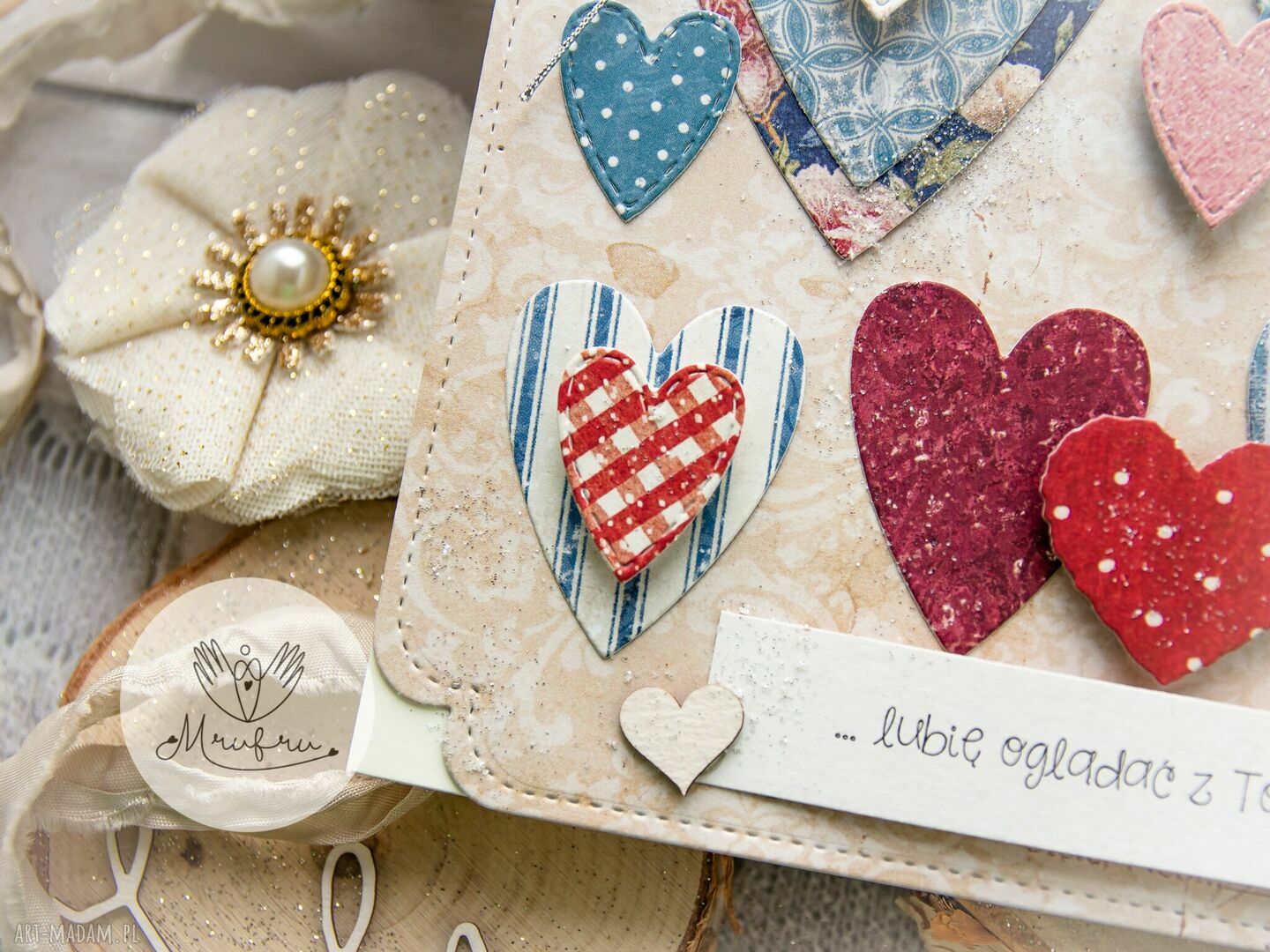 scrapbooking kartki: z sercami, przestrzenna. miłosna. Walentynki. Kartka imieninowa