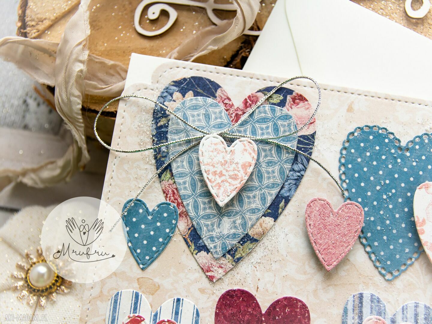 scrapbooking kartki: z sercami, przestrzenna. miłosna. Walentynki. Kartka imieninowa