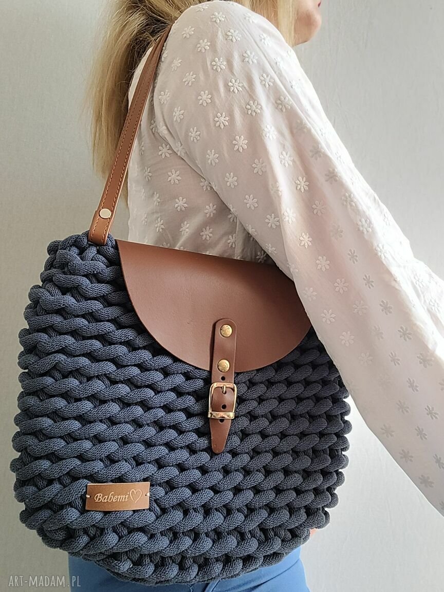 Boho Weave Bag na ramię z klapą - jeans, ręczne wykonanie