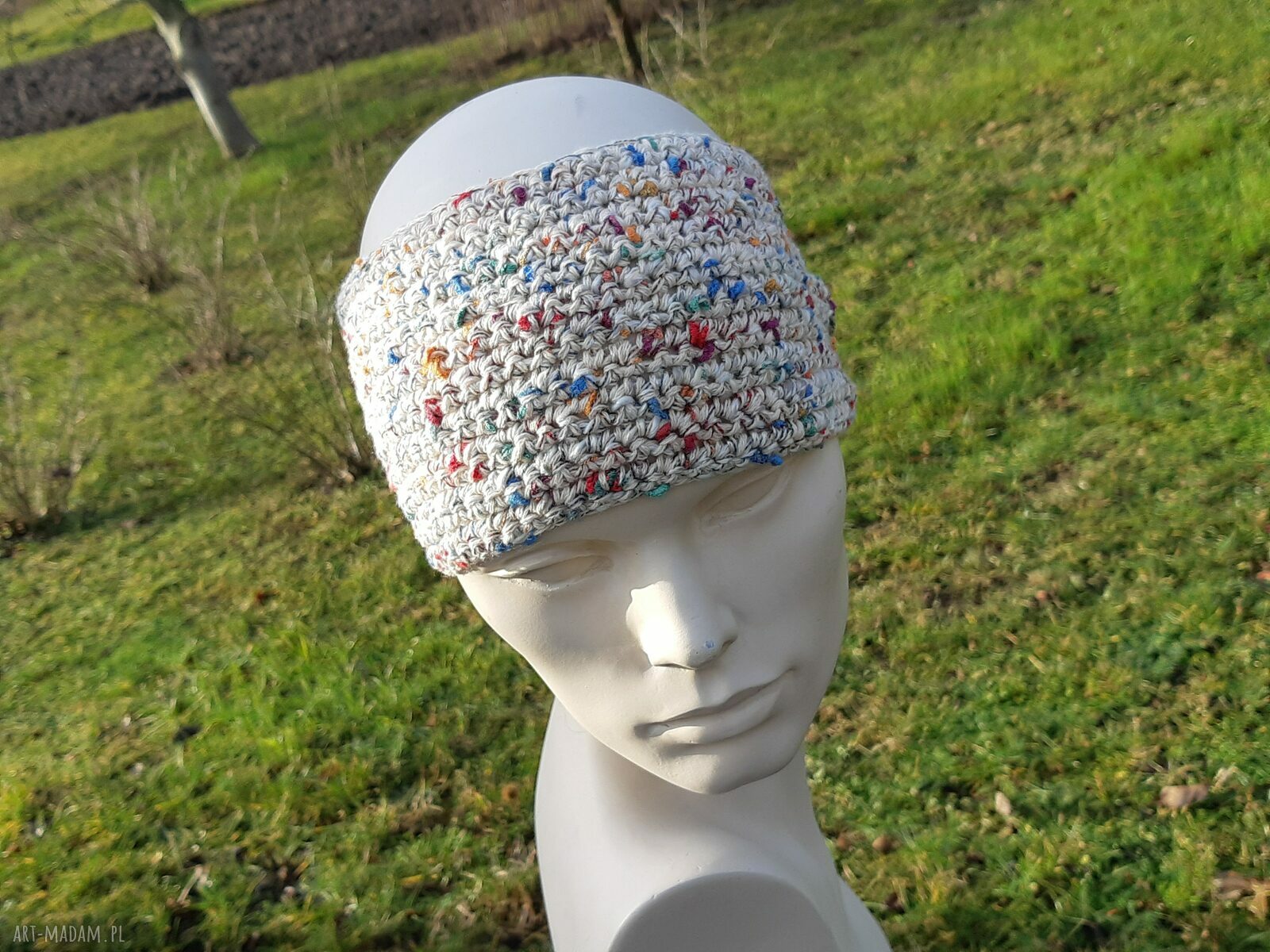 Opaska z supełkami regulowana - wiązana bawełna i wiskoza (ecru multicolor)