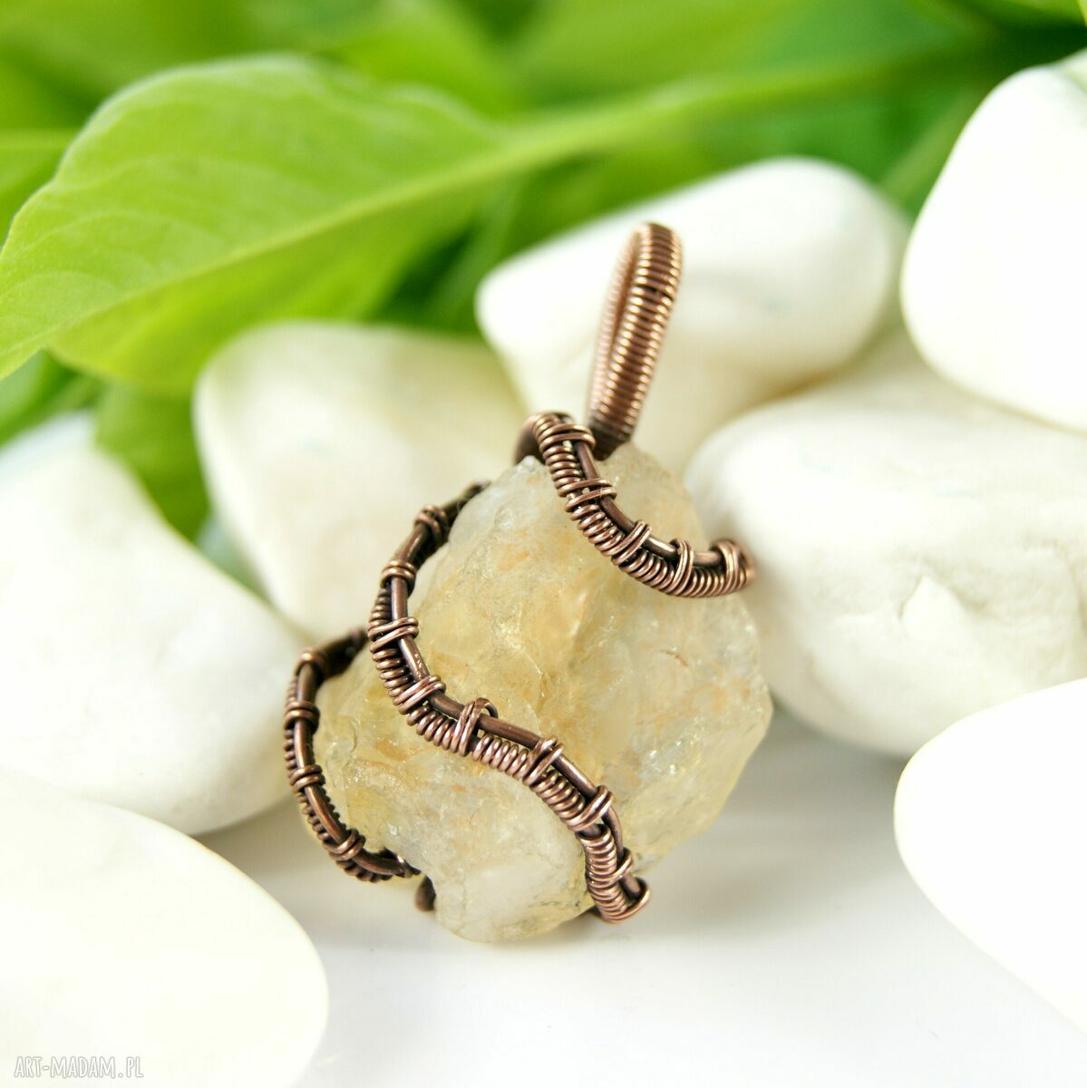 Wisiorek z surowym cytrynem - miedziany wire wrapping