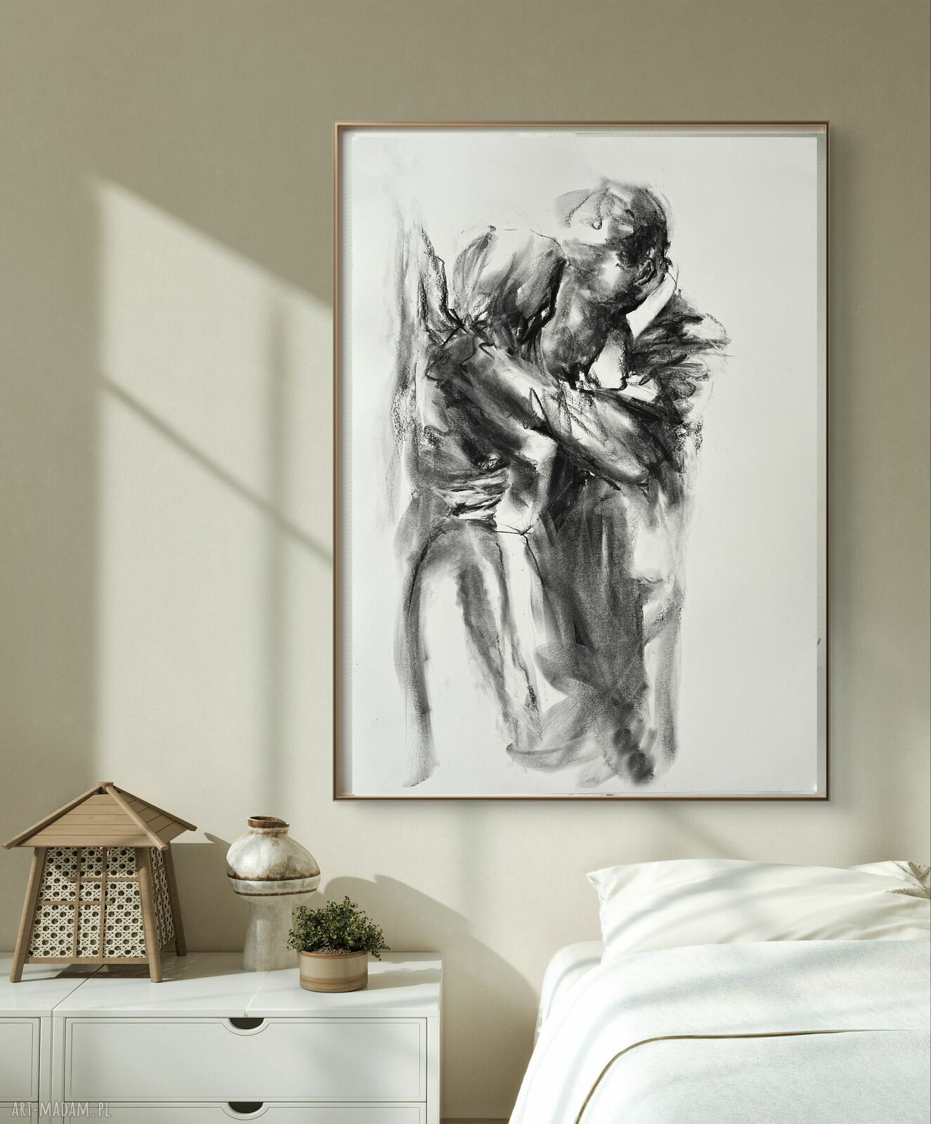 Obraz „Z Tobą” 100x70 cm - rysunek węglem do oprawy pod szkło lub plexi