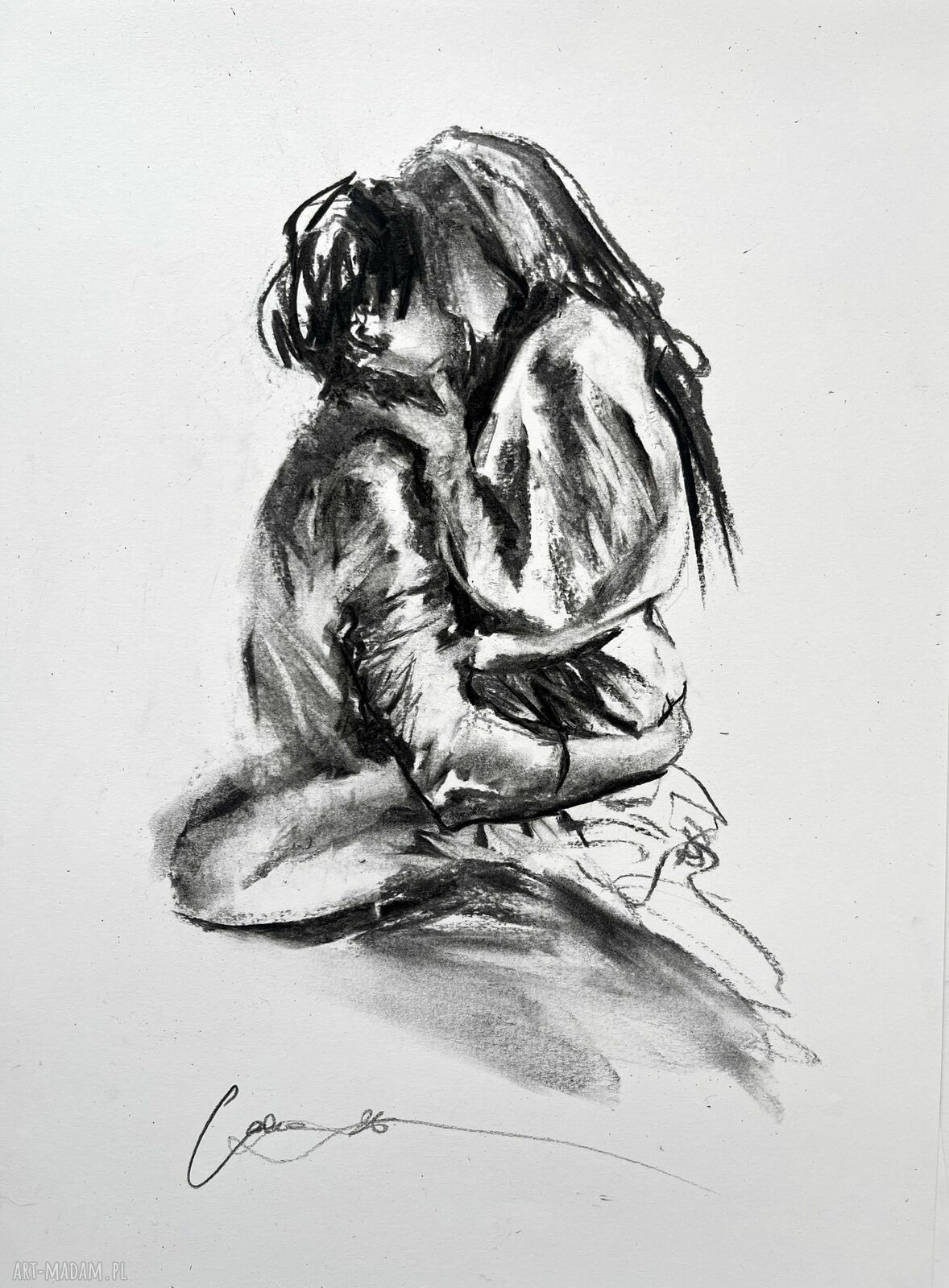 Z Tobą - rysunek węglem 30x42 cm A3 handmade