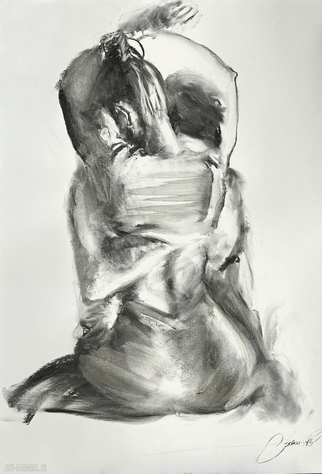 Rysunek węglem „Z Tobą” 100x70 cm - kobiecy szkic do sypialni