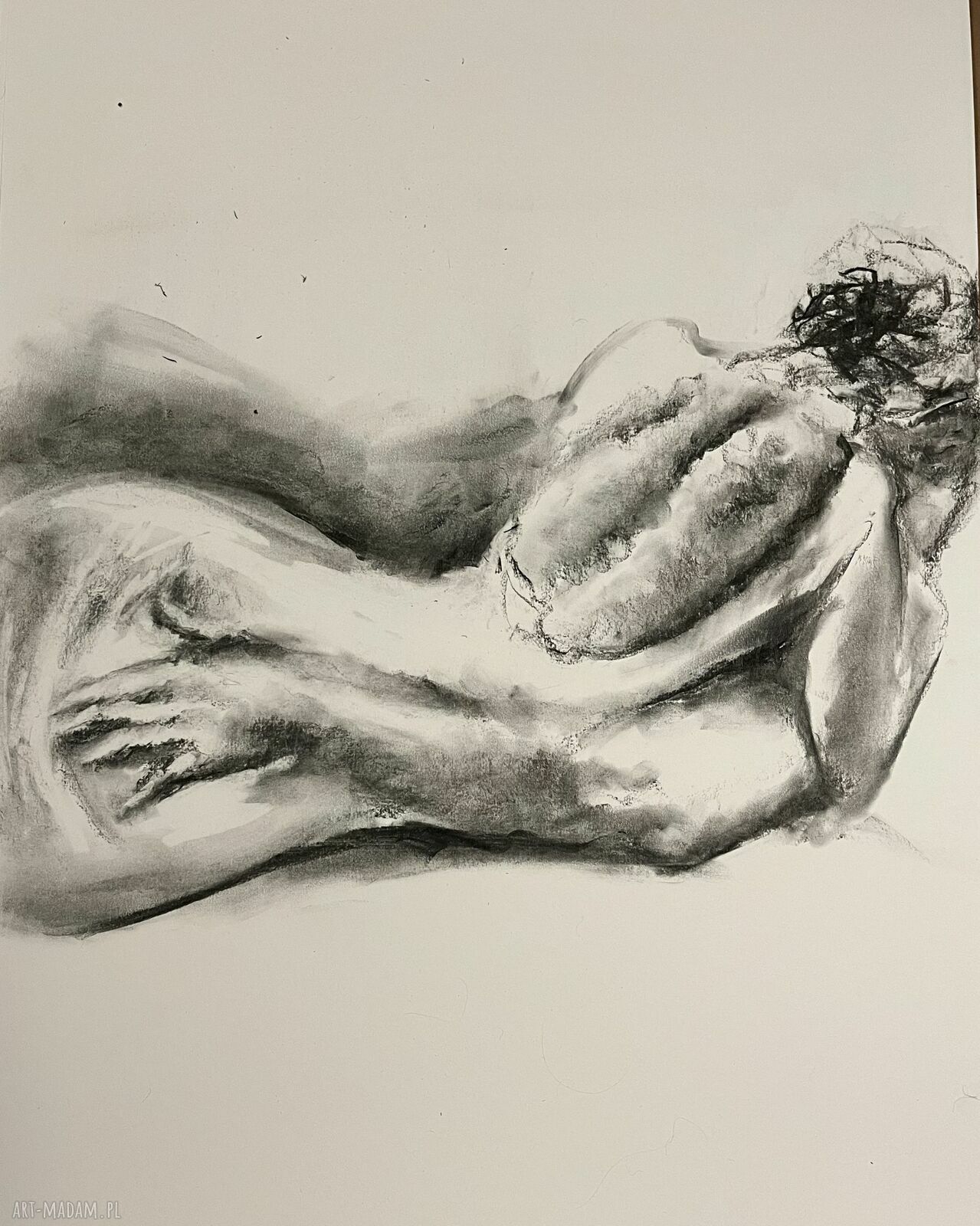 Z Tobą - obraz 70x70 z węgla na papierze (ciepła biel)