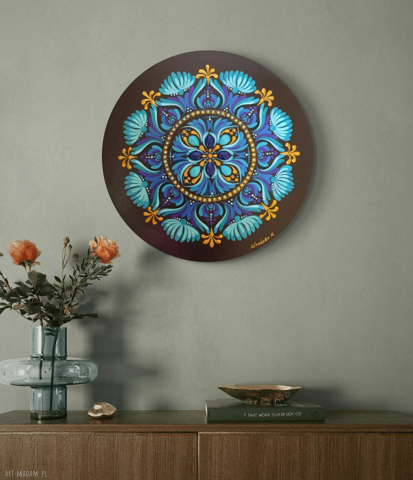 Mandala z turkusami i lapis lazuli 40 cm - akryl i kamienie naturalne