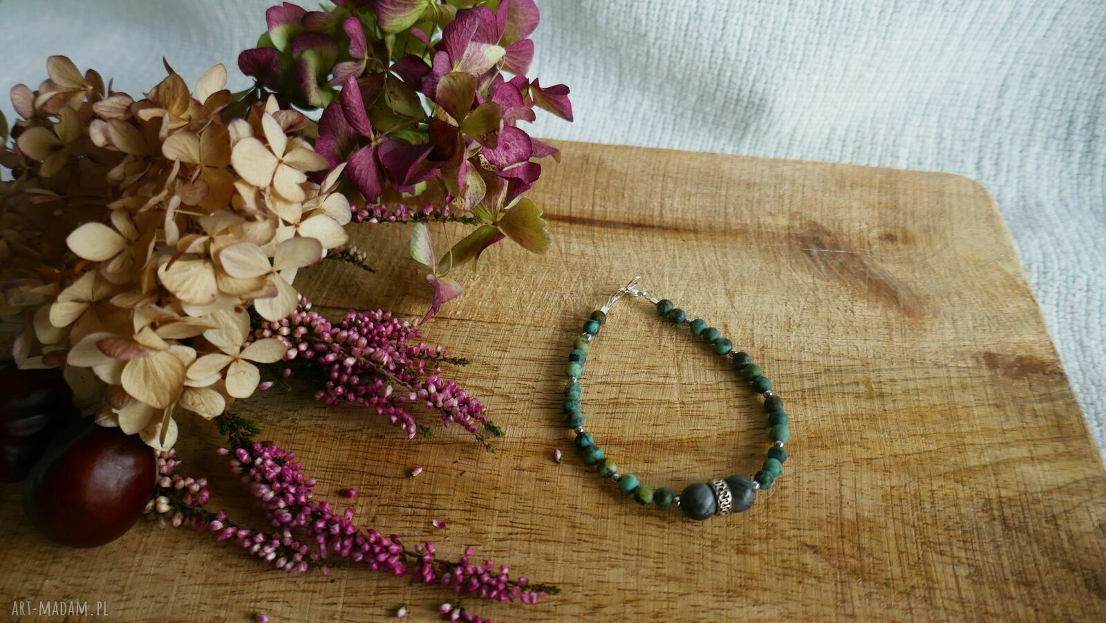 Bransoletka handmade z turkusu afrykańskiego, jaspisu krajobrazowego i hematytu