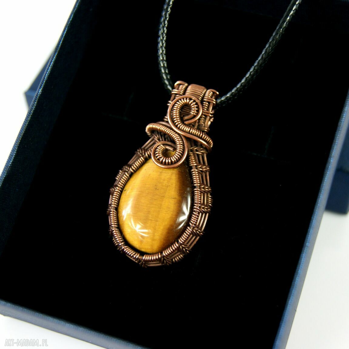 Miedziany wisiorek z tygrysim okiem - wire wrapping