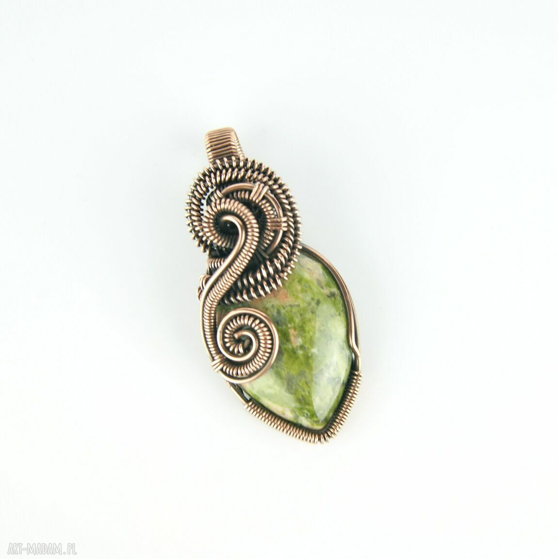 Wisiorek z unakitem - miedziany wire wrapping