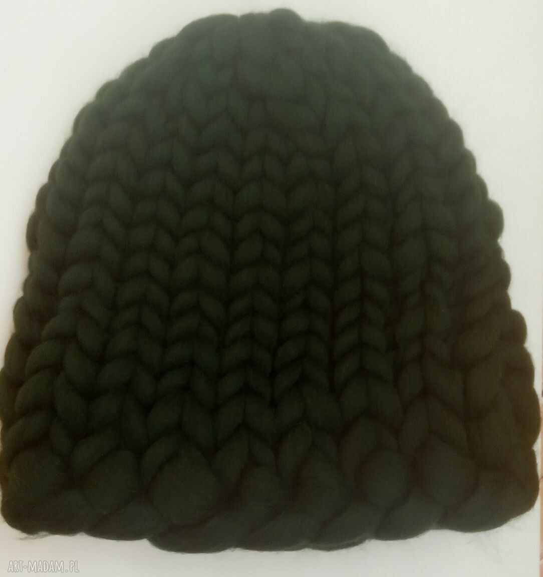 Czapka z wełny czesankowej 100% merynos - beanie w butelkowej zieleni