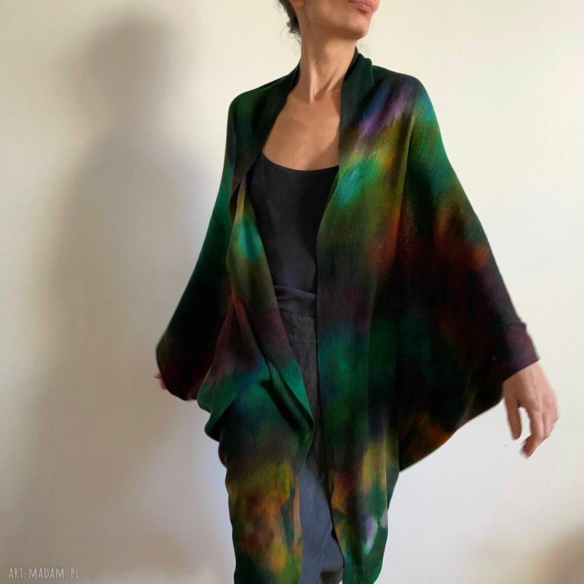 Kardigan z wełny merino „Kokon” - ręcznie barwiony, one size oversize