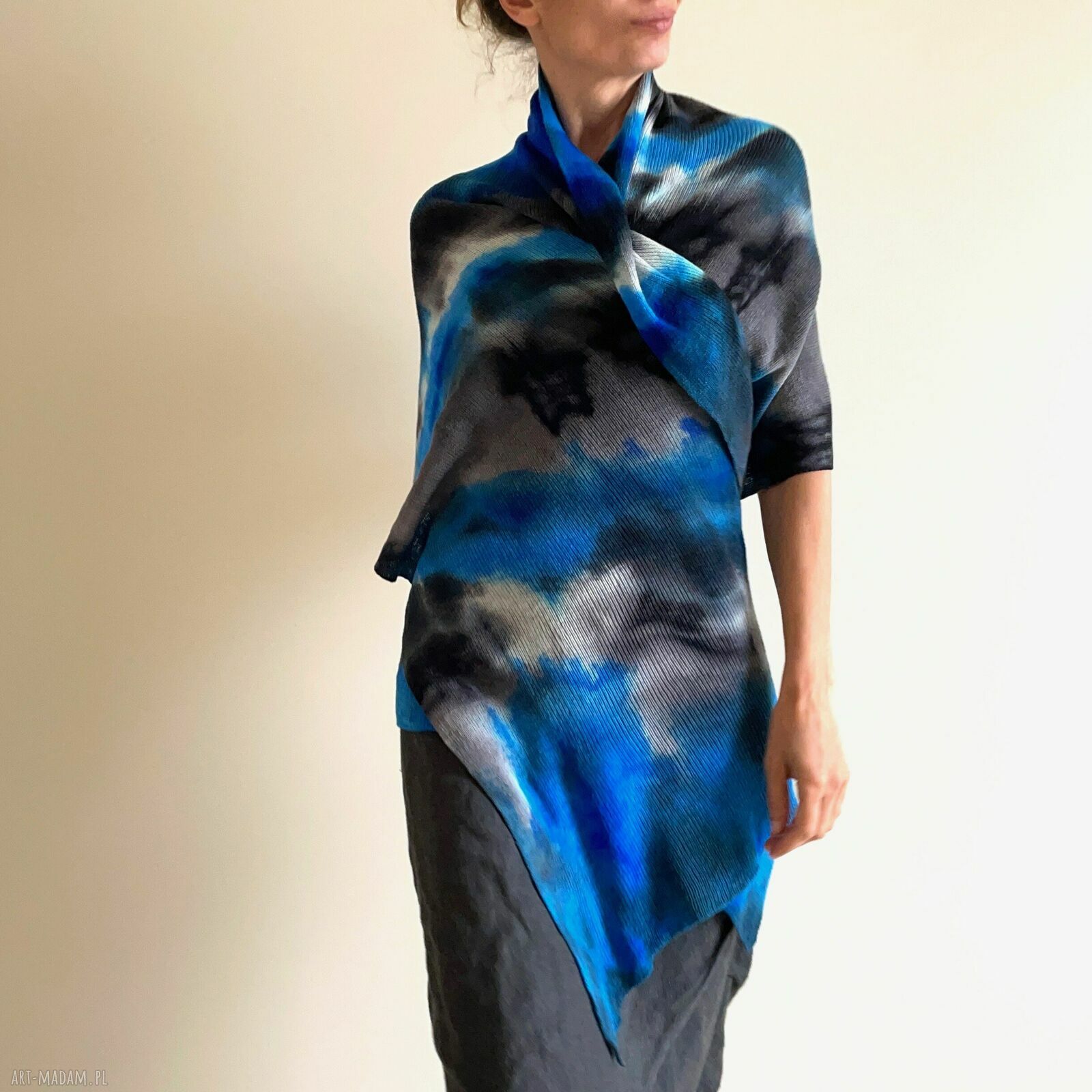 Szal z wełny merino blue&gray - miękki unikat na każdą porę