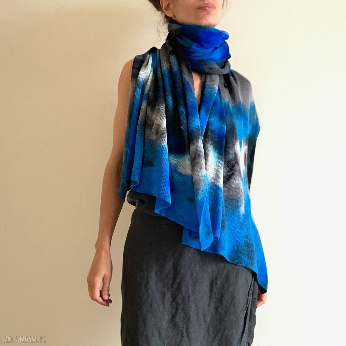 Szal z wełny merino blue&gray - miękki unikat na każdą porę
