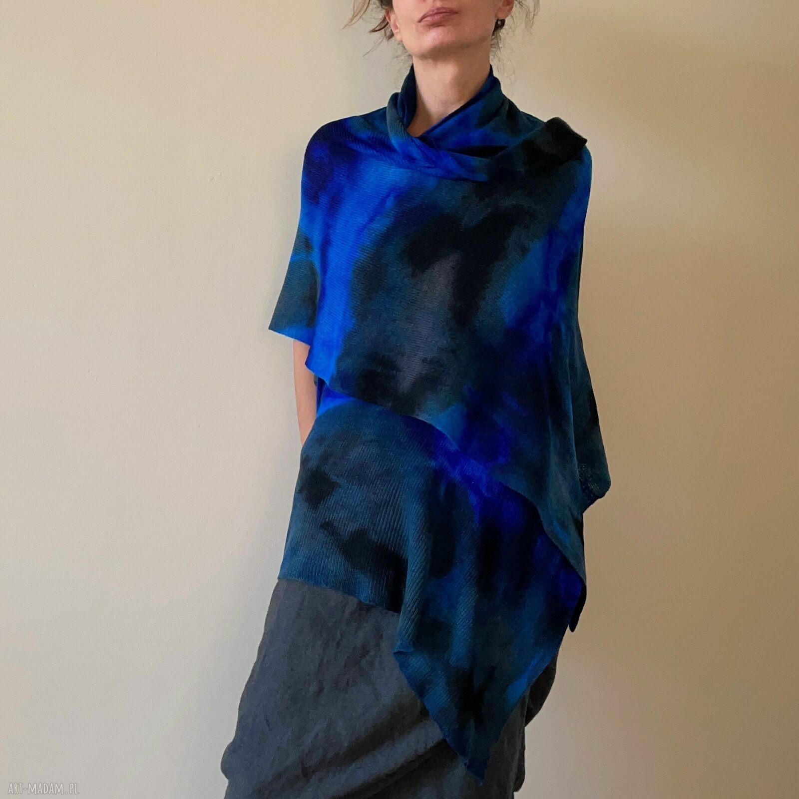 Unikatowy szal z wełny merino blue&grey