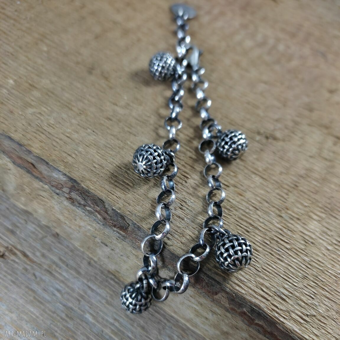 Bransoletka z zawieszkami KULE ze srebra 925 oksydowanego (handmade Irart)