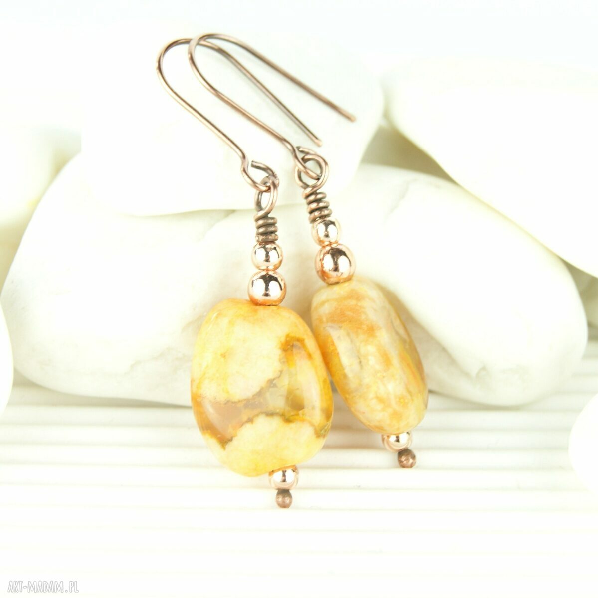 Kolczyki z żółtym agatem - ręcznie robione wire wrapping