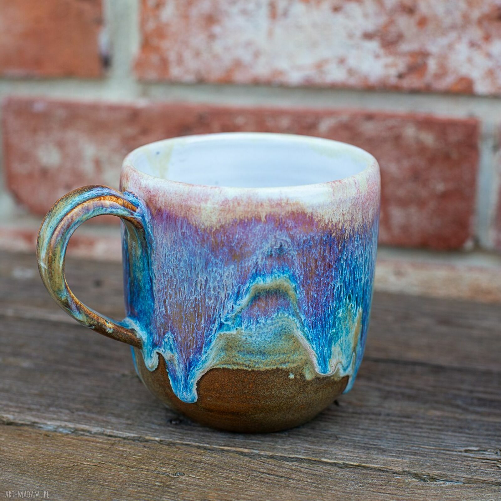 Kubek z żółwiem Opal Biały - rękodzieło ceramiczne, ok. 450 ml