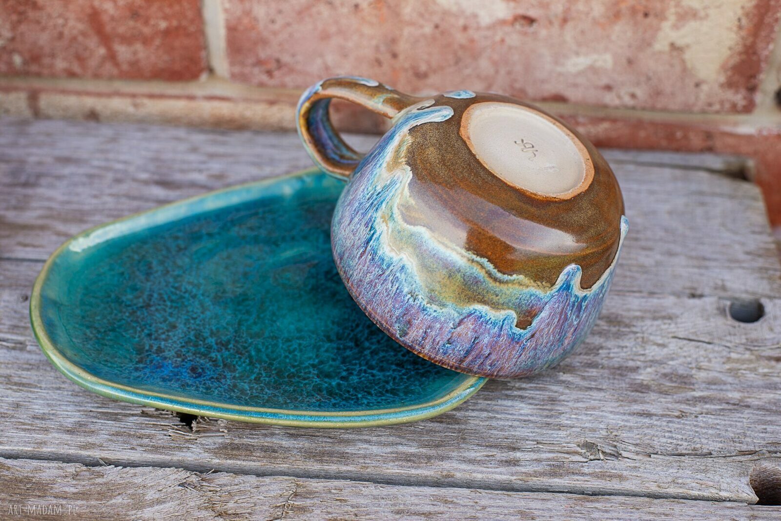 Filiżanka z żółwiem Opal - rękodzieło ceramiczne ok. 300 ml z talerzykiem