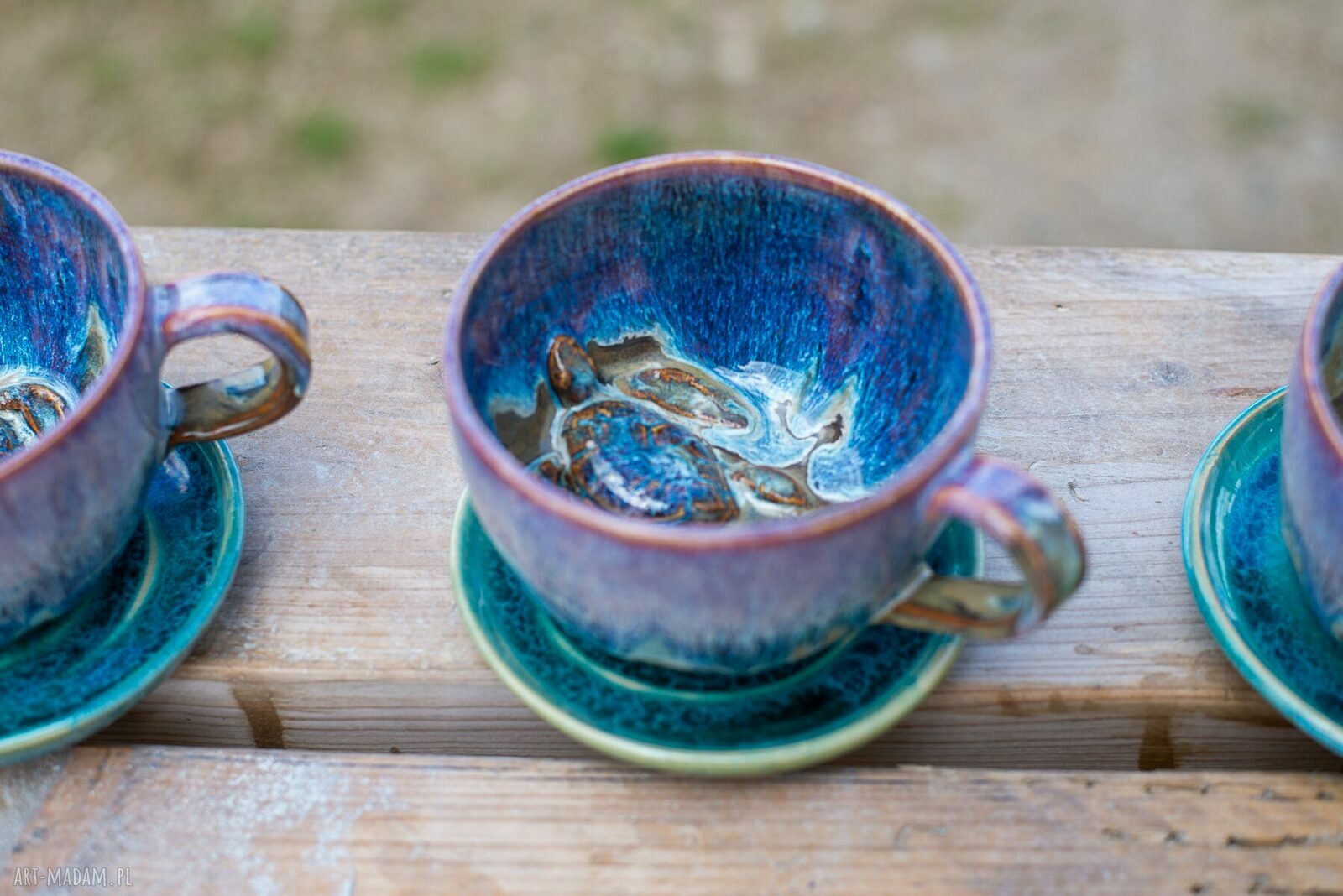 Filiżanka z żółwiem Opal - rękodzieło ceramiczne ok. 300 ml (z talerzykiem)