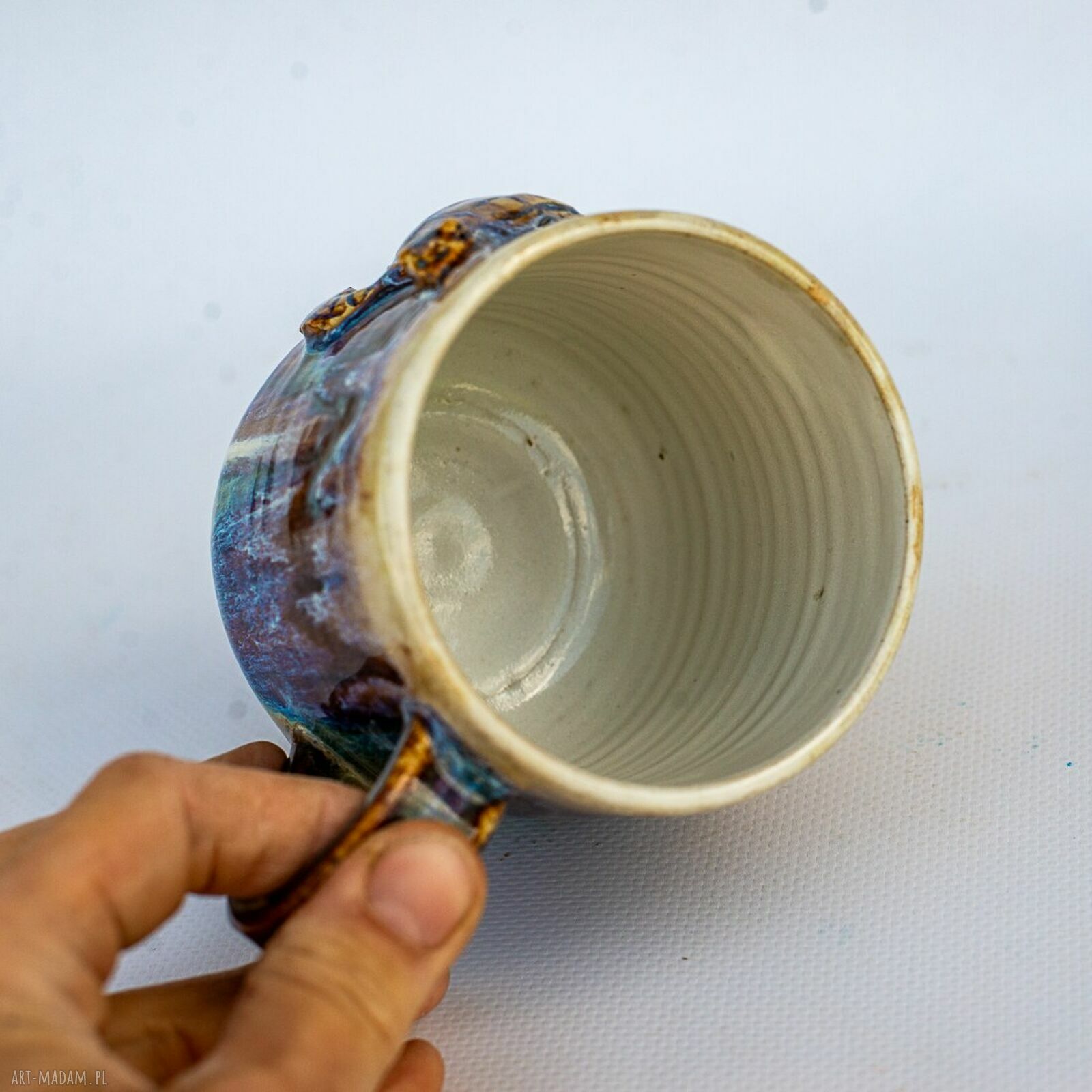 Kubek z żółwiem Opal Biały - rękodzieło ceramiczne 400 ml