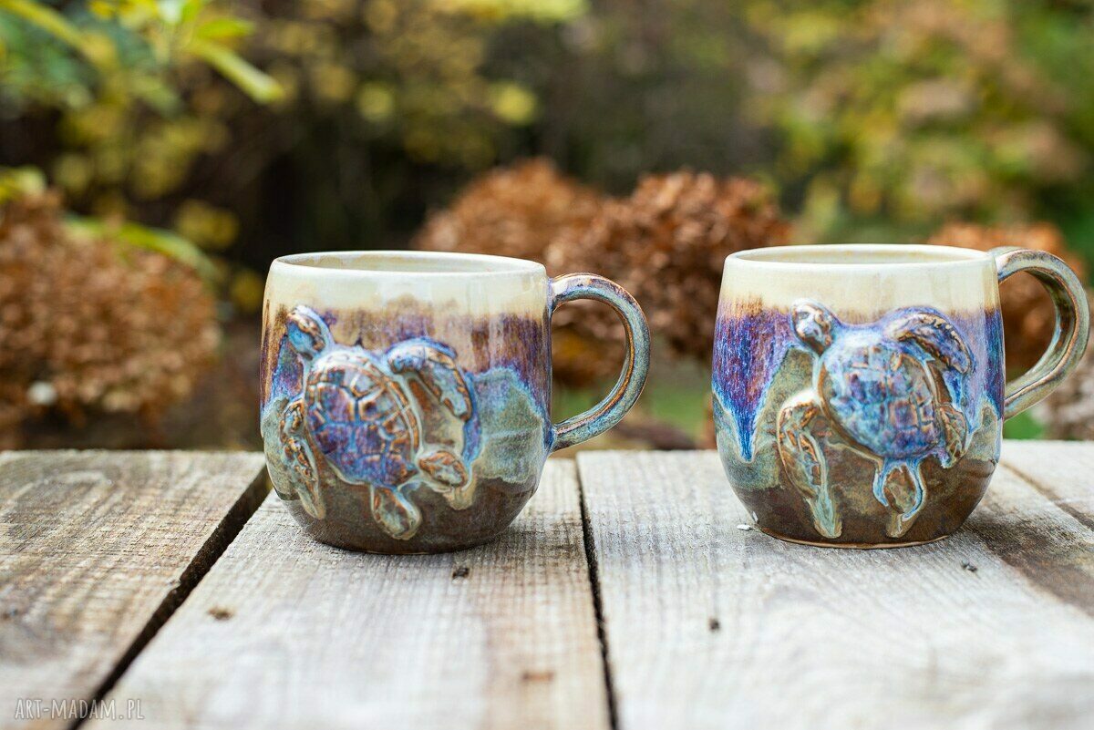 Kubek z żółwiem opal - rękodzieło ceramiczne 400 ml