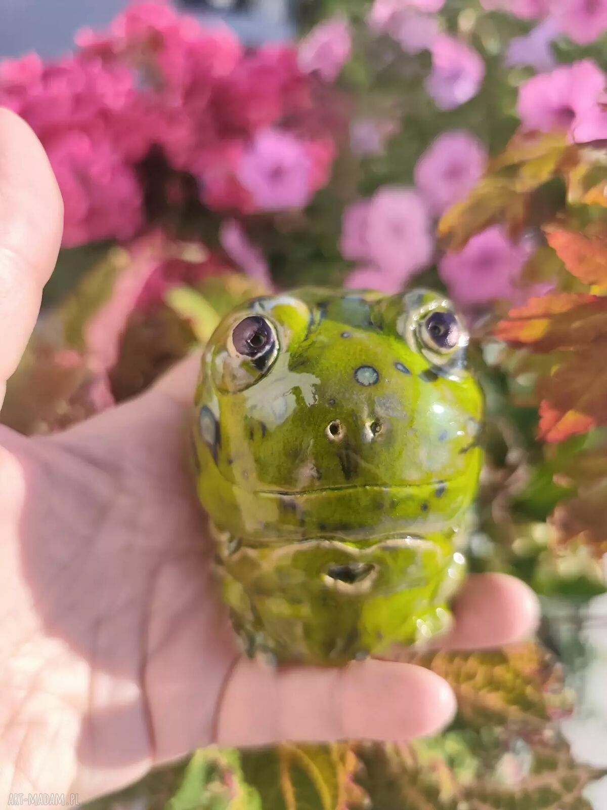 Ręcznie robiona żaba ceramiczna do doniczki