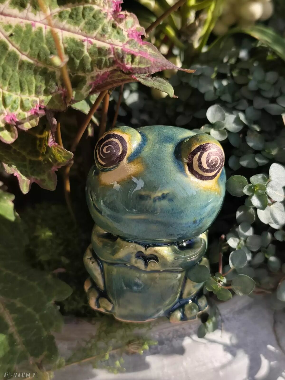 Żaba ceramiczna - ręcznie robiona ozdoba do doniczki