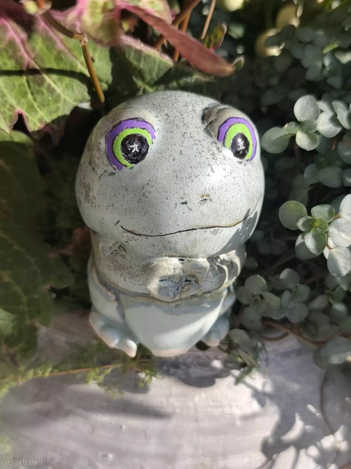 Ceramiczna żaba do doniczki - ręcznie robiona figurka