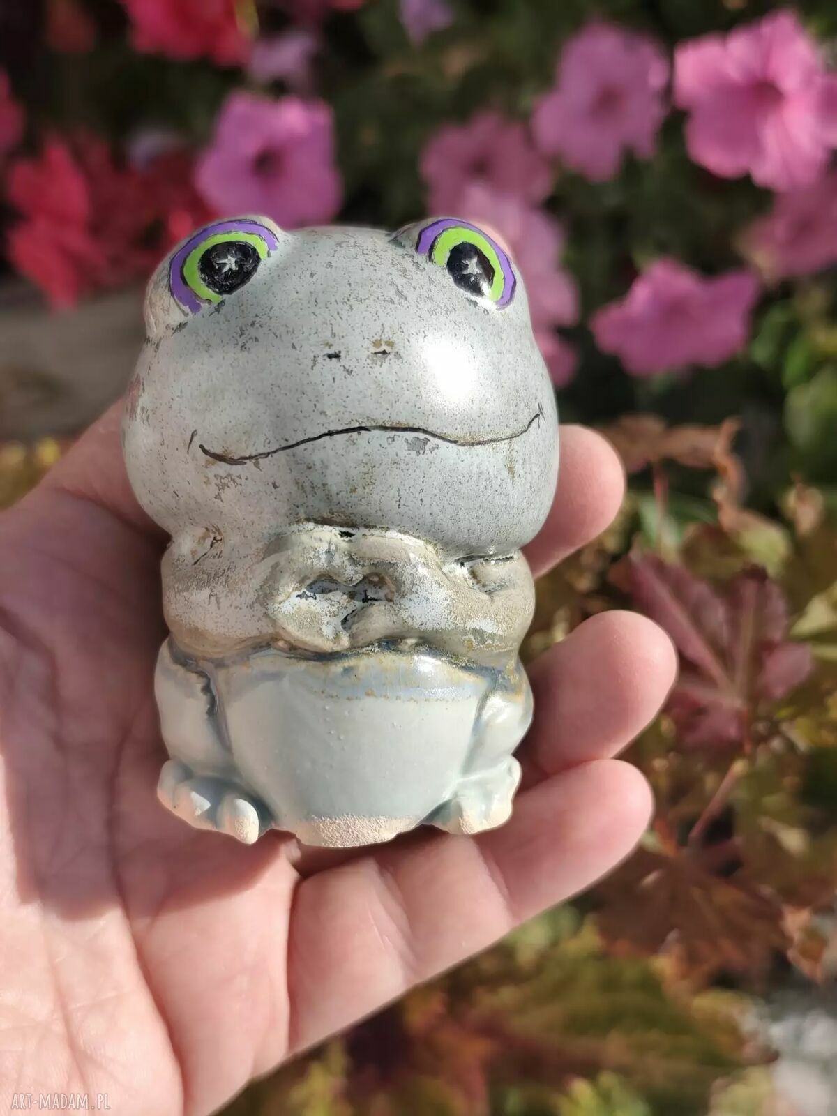Ceramiczna żaba do doniczki - ręcznie robiona figurka