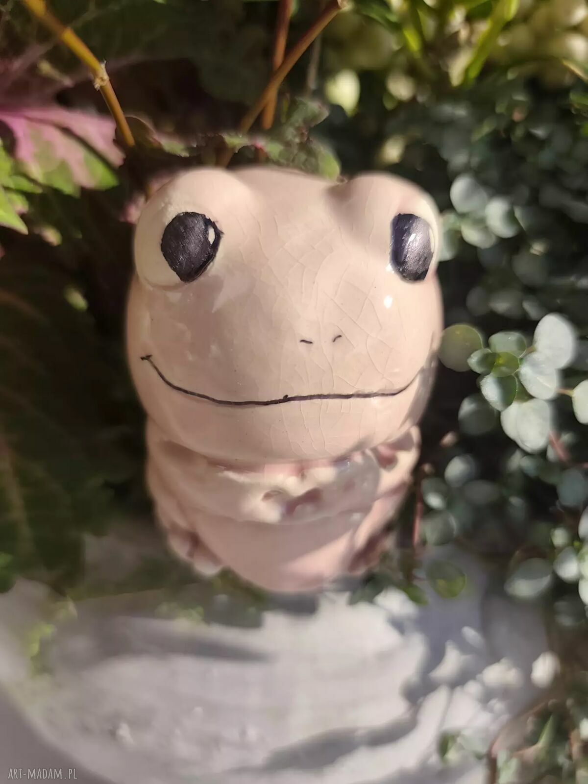 Różowa żaba ceramiczna do doniczki i na prezent