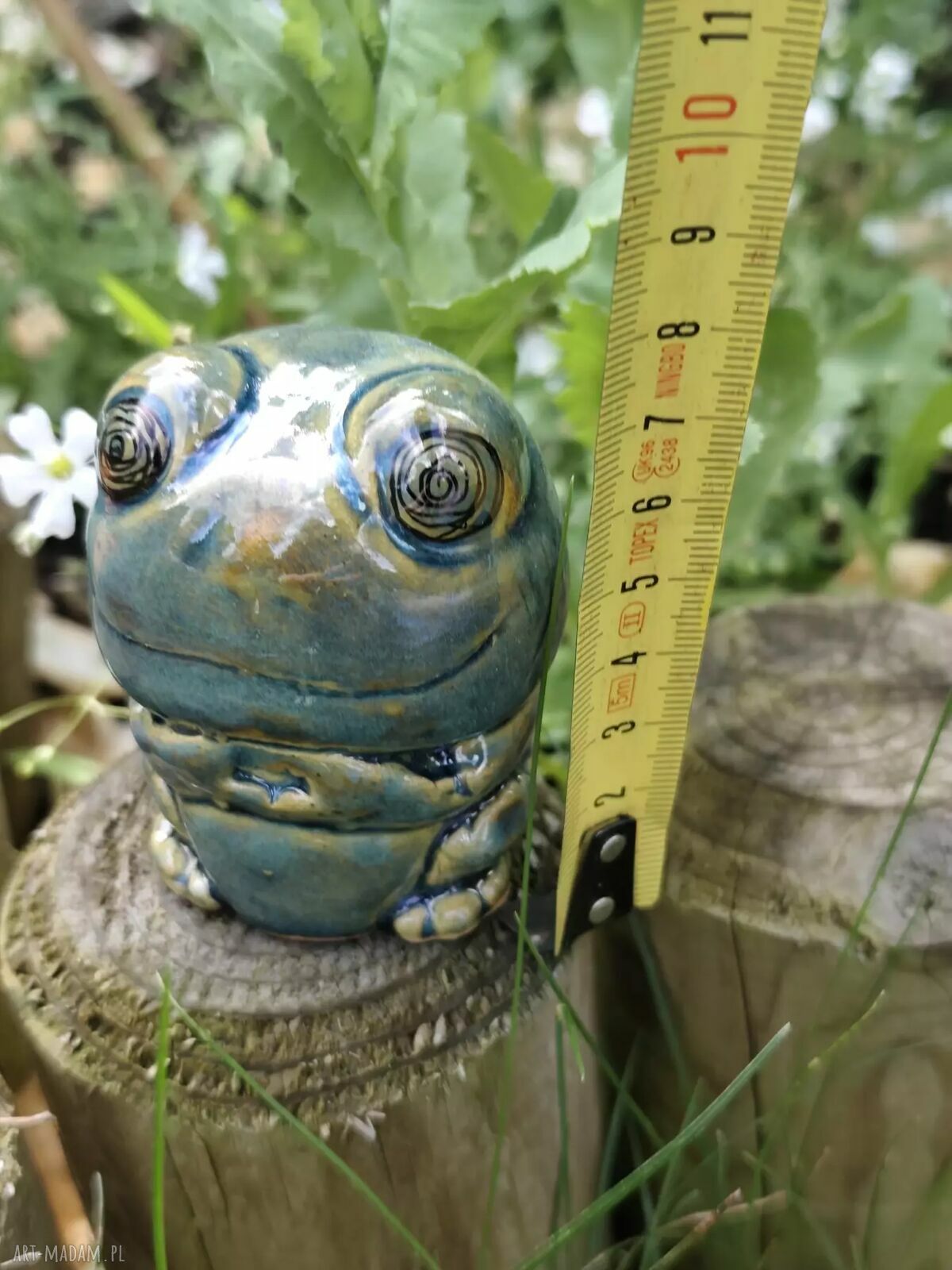 Żaba ceramiczna - ręcznie wykonana figurka do doniczki
