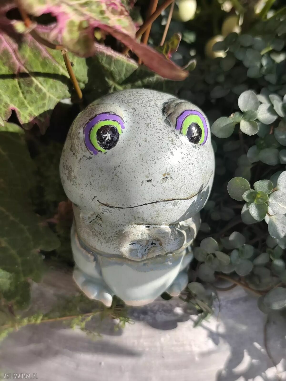 Ceramiczna żaba do doniczki - ręcznie robiona figurka
