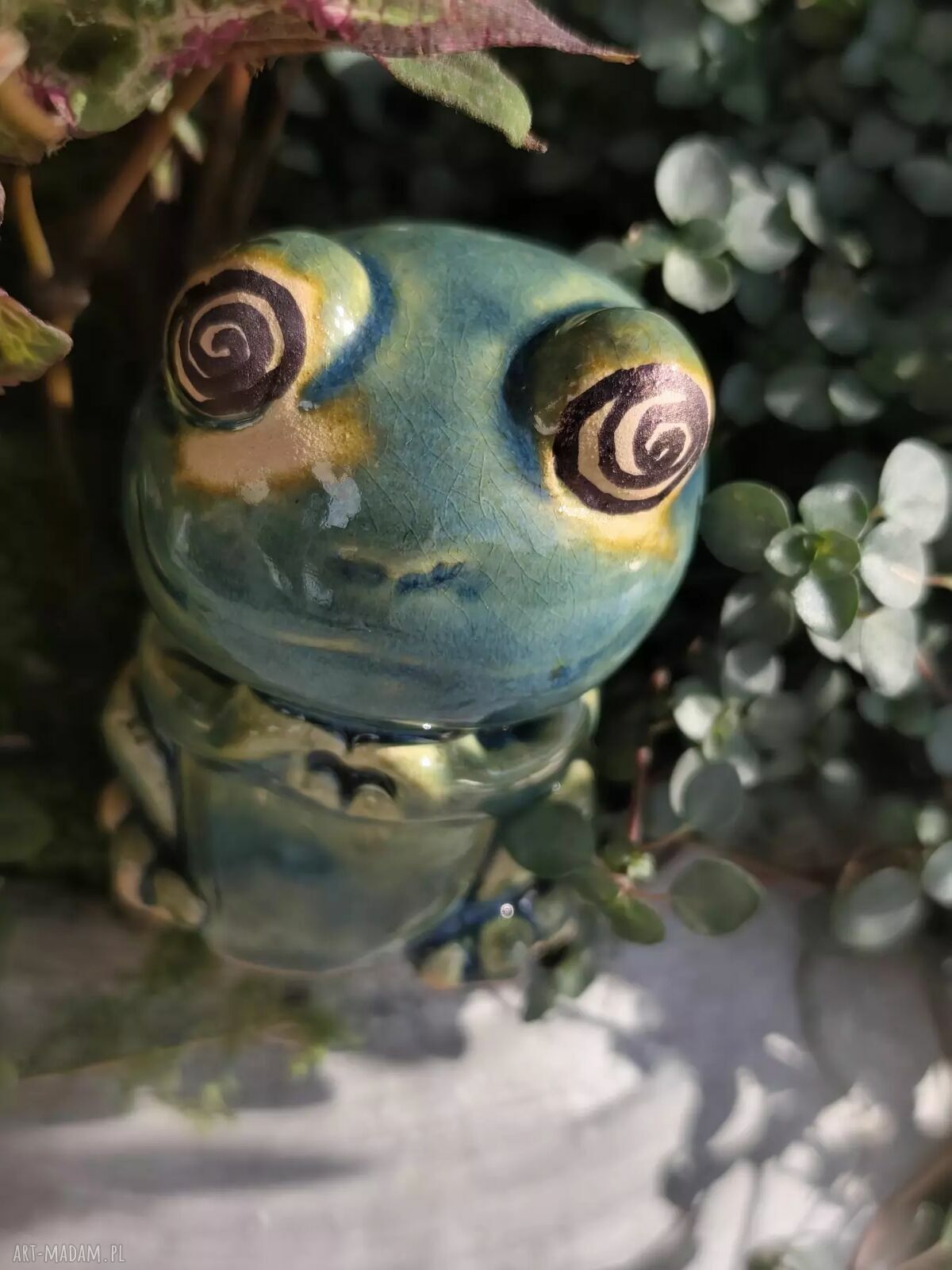 Żaba ceramiczna - ręcznie robiona ozdoba do doniczki