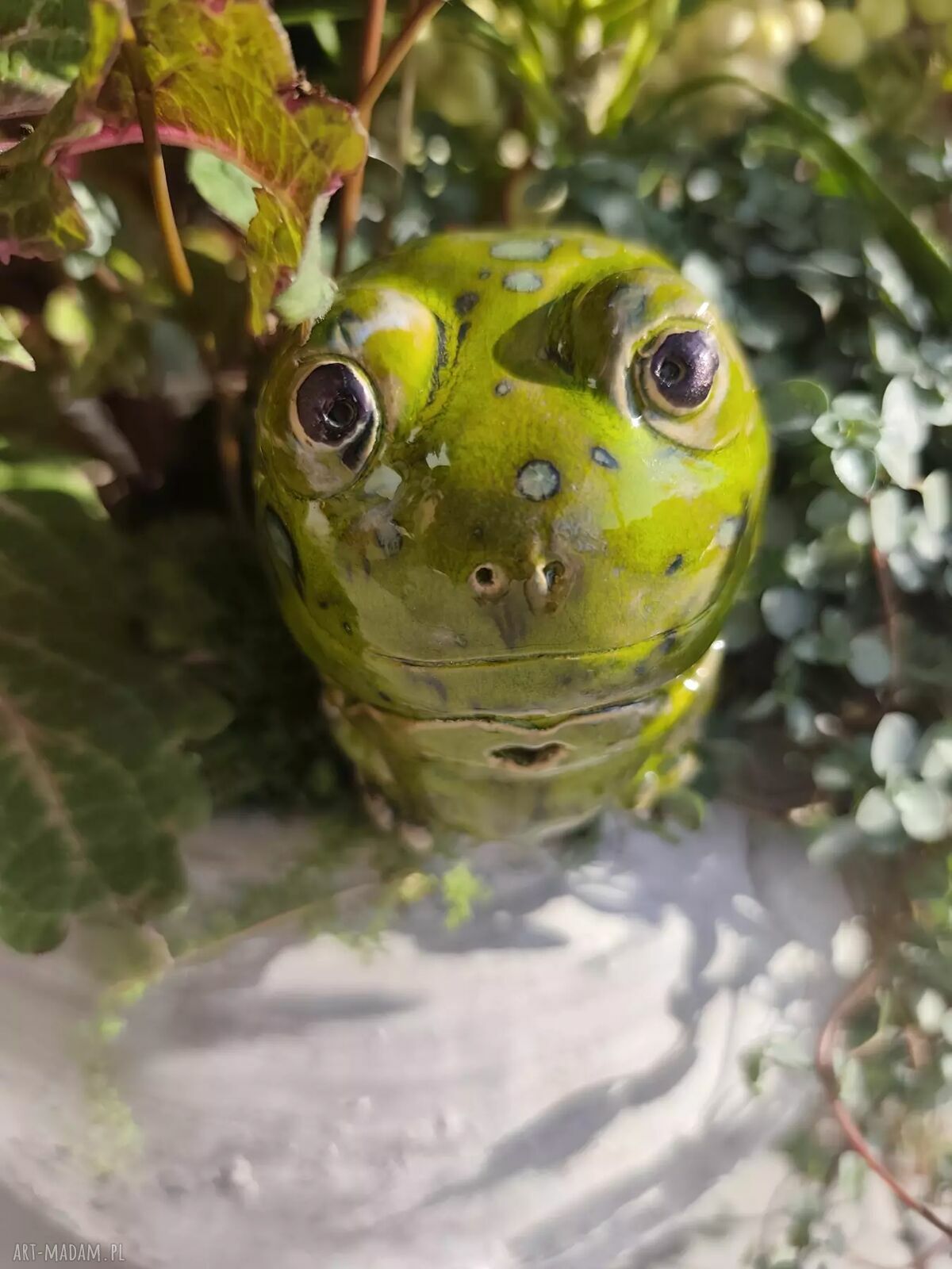 Ręcznie robiona żaba ceramiczna do doniczki