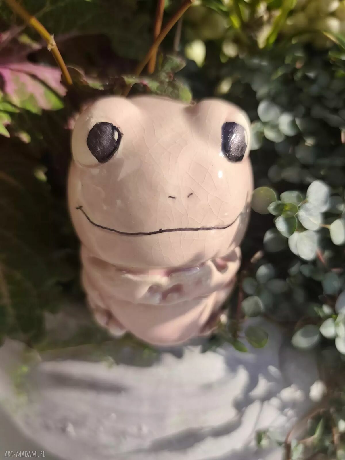 Różowa żaba ceramiczna do doniczki i na prezent