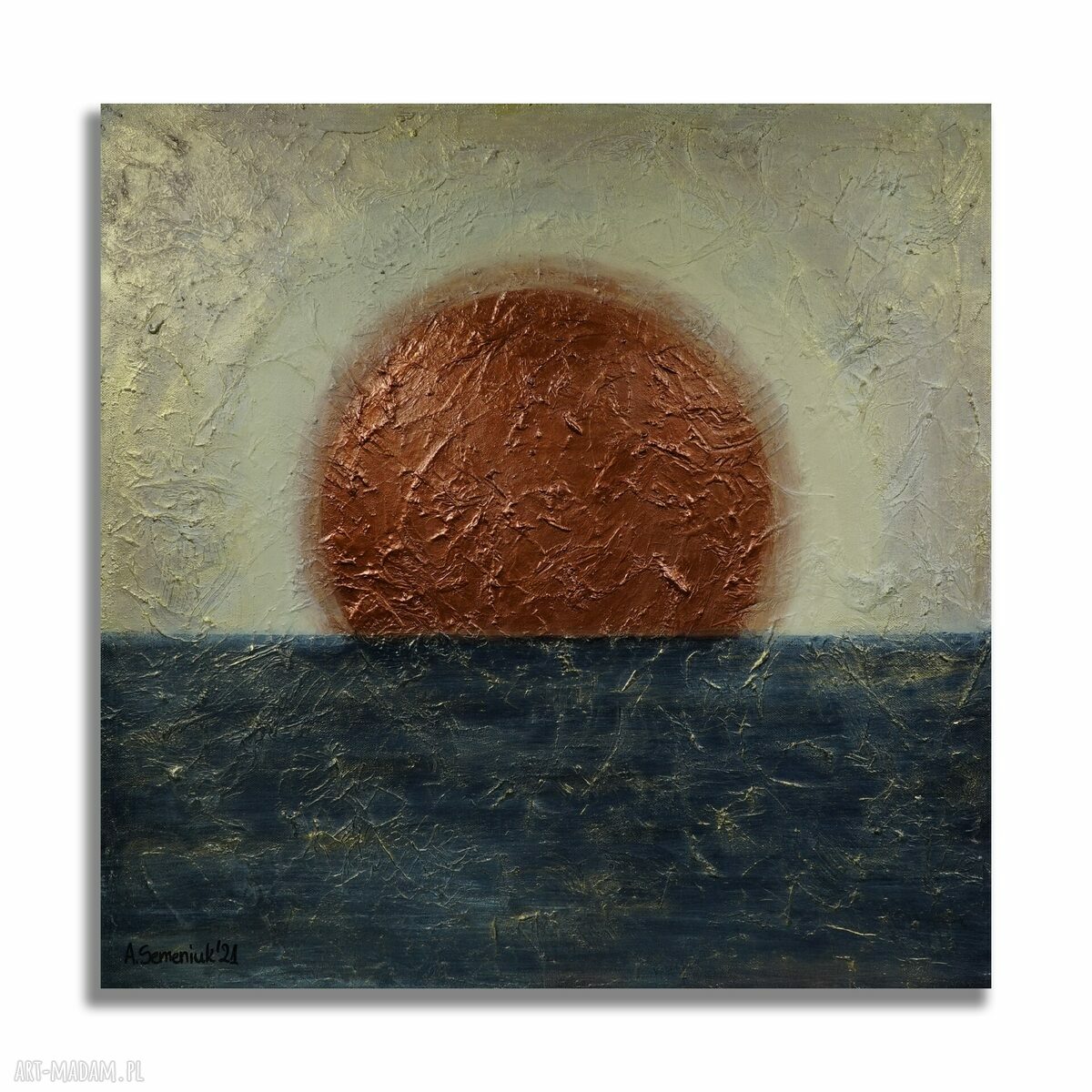 Zachód - abstrakcyjny obraz 3D w niebiesko-złotej palecie (60 x 60 cm)