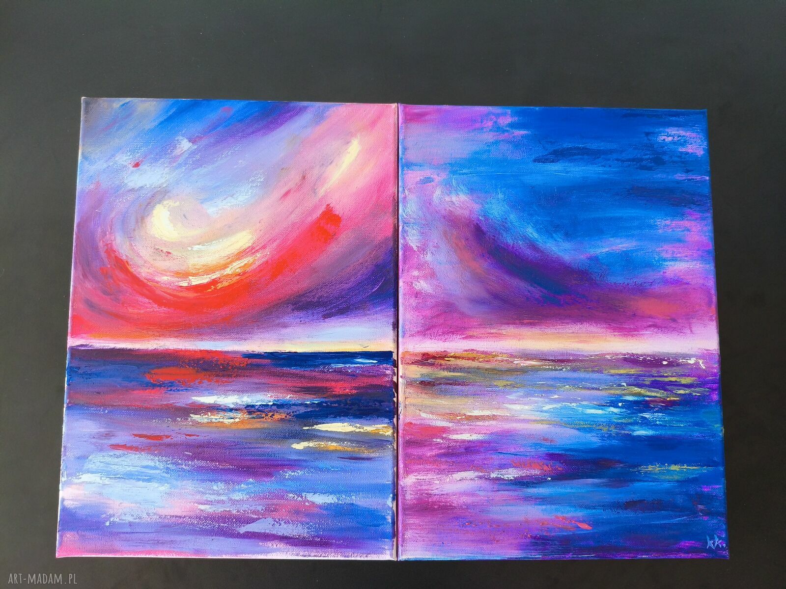 Dyptyk 'Zachód słońca' - zestaw 2 obrazów olejnych 35x50