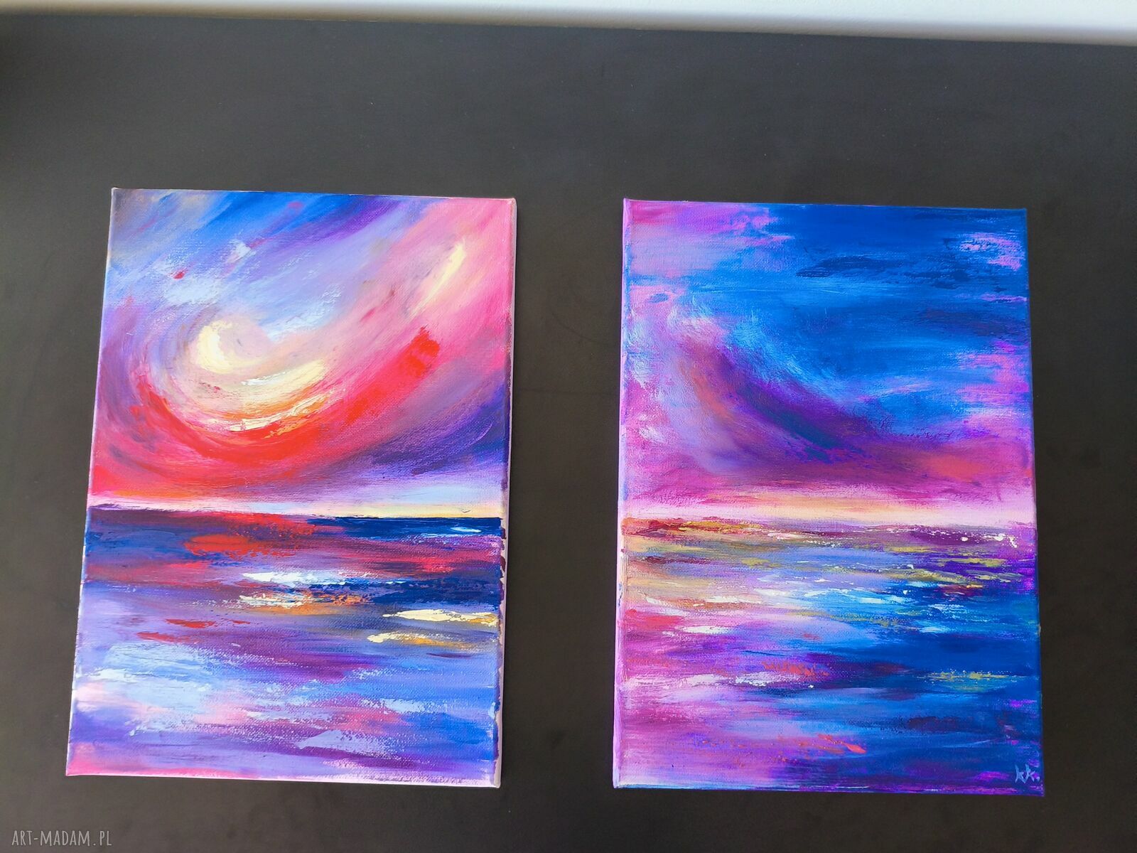 Dyptyk 'Zachód słońca' - zestaw 2 obrazów olejnych 35x50