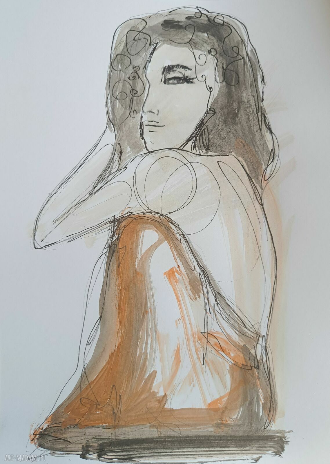 Zachwyt - autorska grafika kobiety w technice mieszanej
