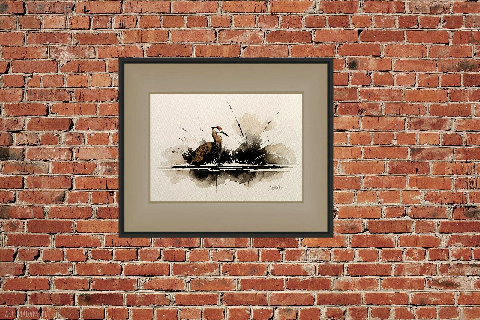 Zaciszny zakątek - akwarela 24x32 cm z żurawiem
