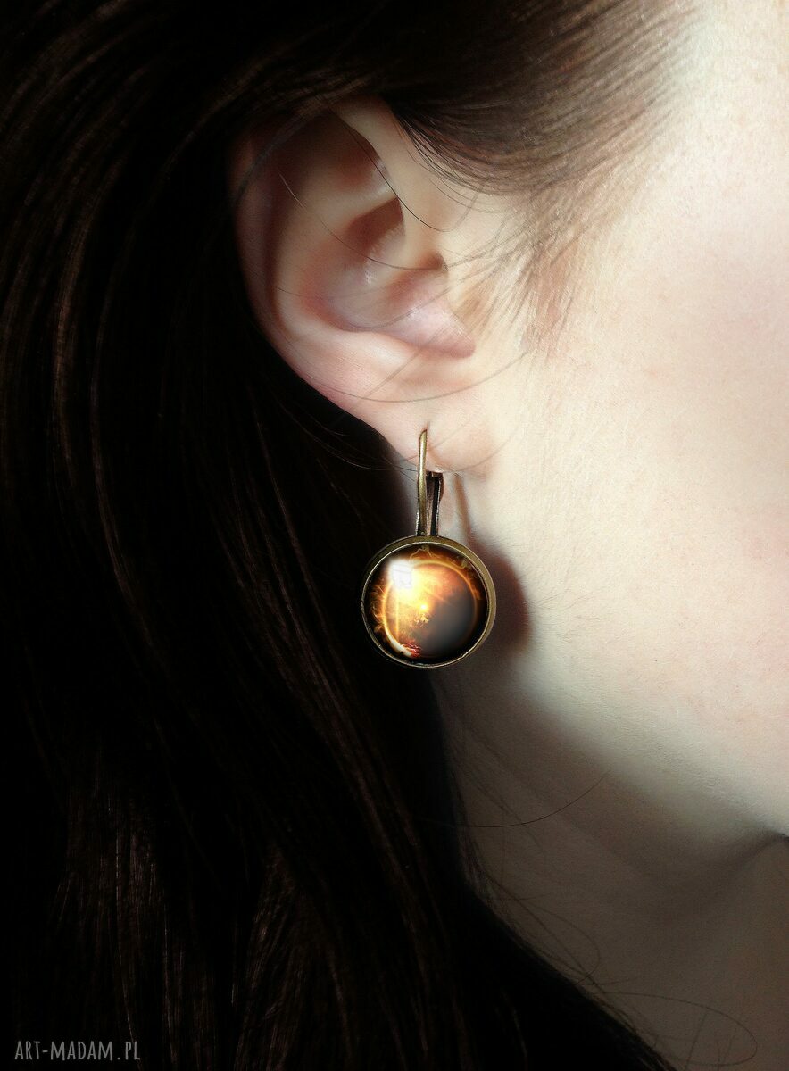kolczyki: Zaćmienie Słońca duże kolczyki wiszące Ręczne wykonanie