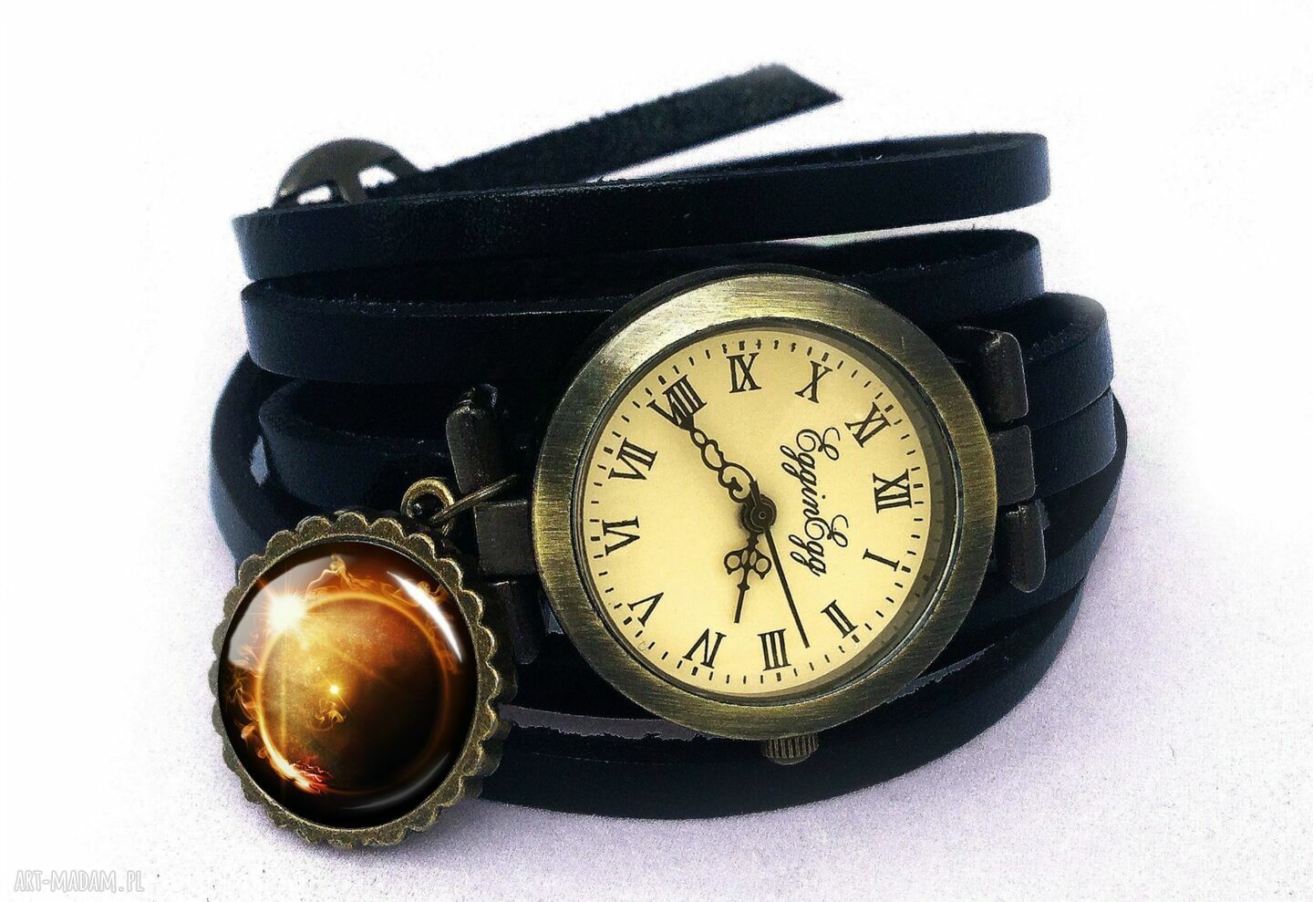 Zaćmienie słońca zegarek bransoletka skórzanym pasku